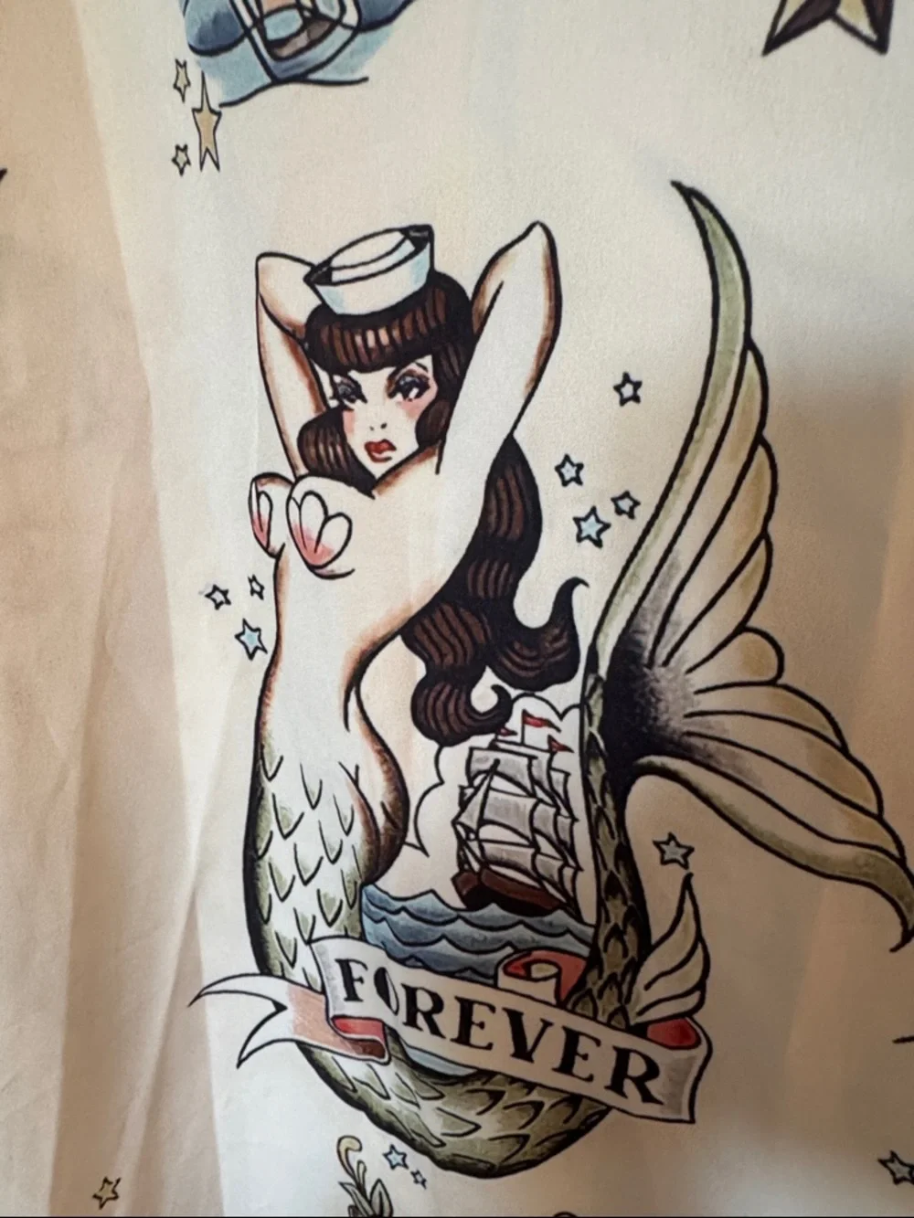 Vintage-Inspired Tattoo Mermaid Print Unisex Button-Up Shirt Size 3X Runs Small - Picture 3 of 13